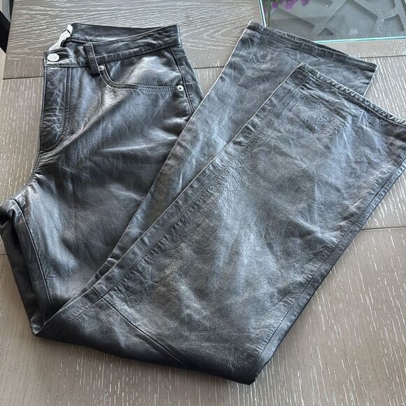 Calvin Klein Women’s Size 10 Black 100% Leather Pants Straight Leg Fully Lined - Picture 16 of 16